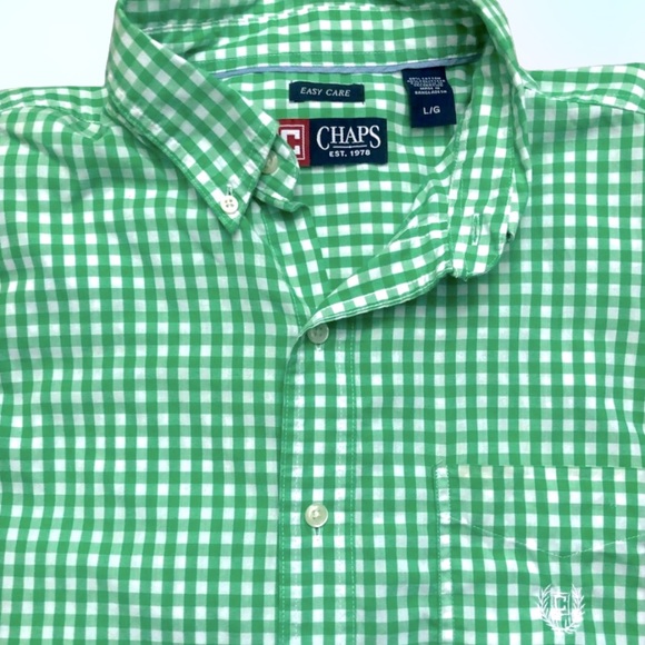 CHAPS Easy Care Men's LARGE Bright Green Long Sleeve Button Up Shirt - Picture 2 of 4